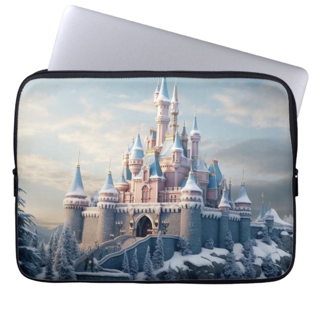 Fantasy digitaal kasteel in de bergen laptop sleeve (Voorkant)