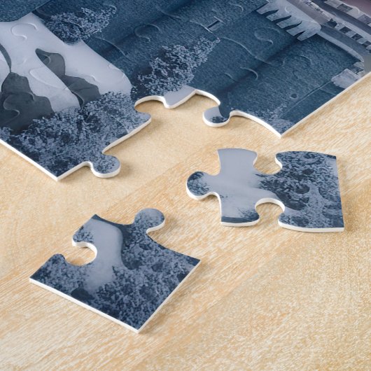 Fantasy digitaal kasteel in de bergen legpuzzel (Zijkant)