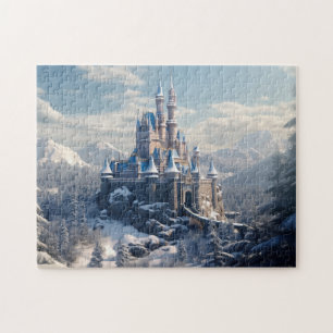 Fantasy digitaal kasteel in de bergen legpuzzel