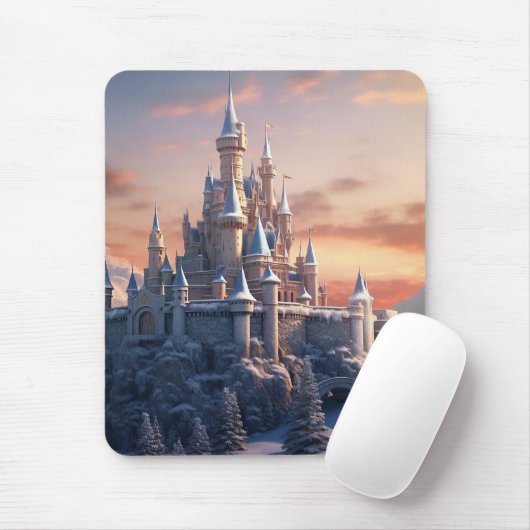 Fantasy digitaal kasteel in de bergen muismat (Met muis)