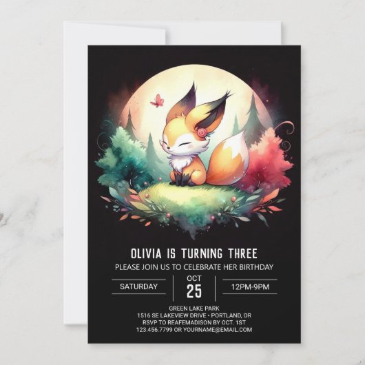 Fantasy Digital Fox Verjaardag Kaart (Voorkant)