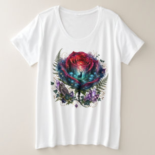 Fantasy Double Exposure Bloemen Grote Maat T-shirt