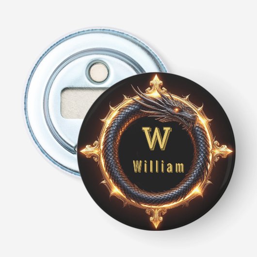 ✨ Fantasy Draak Aangepaste Naam Ring Button Flesopener (Voorkant)