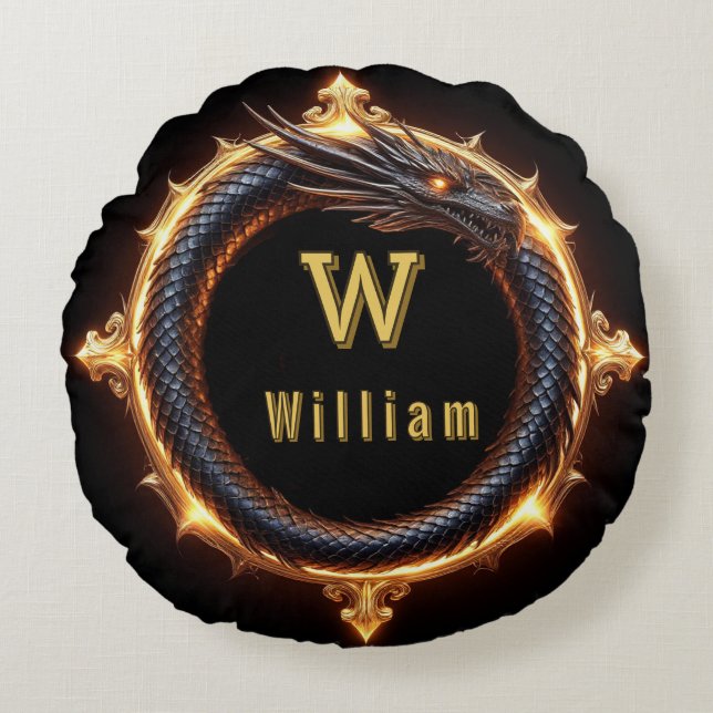 ✨ Fantasy Draak Aangepaste Naam Ring Rond Kussen (Voorkant)