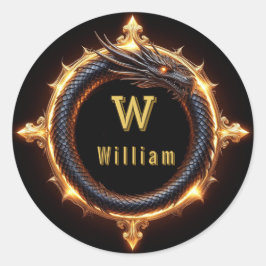 ✨ Fantasy Draak Aangepaste Naam Ring Ronde Sticker
