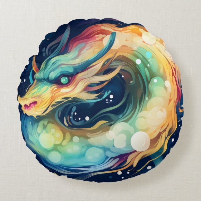 Fantasy Draak Droom Dier 14 Rond Kussen (Voorkant)