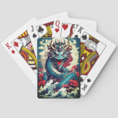 Fantasy draak en rode bloemen pokerkaarten (Achterkant)