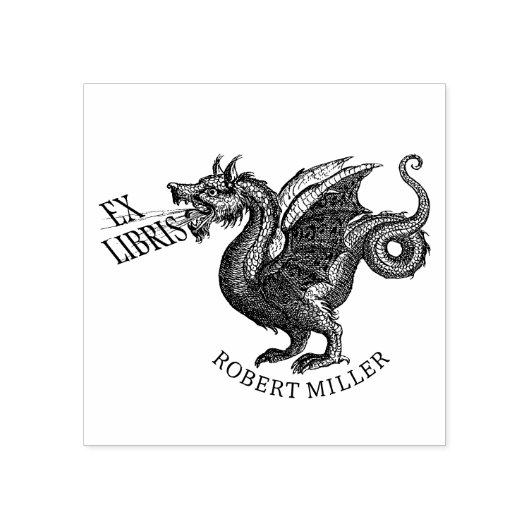 Fantasy Draak Ex Libris Bibliotheekboek Rubberstempel (Afrduk)
