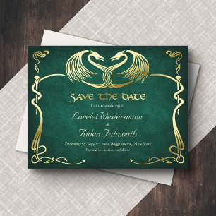 Fantasy Draak Groen Trouwkaart Save the Date Folie Feestdagen Briefkaart