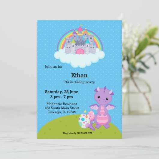 Fantasy Draak Kinderfeestje Kaart (Staand voorkant)