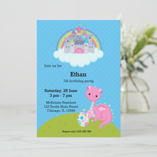 Fantasy Draak Kinderfeestje Kaart (Staand voorkant)