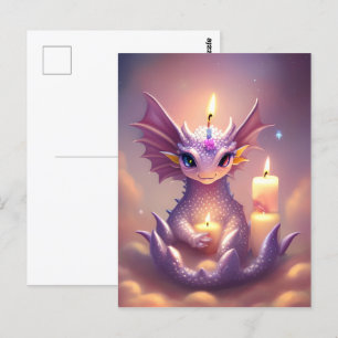 Fantasy-draak met verjaardagskaarsen briefkaart