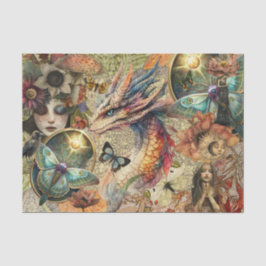 Fantasy Draak Mixed Media Collage Decoupage Tissuepapier