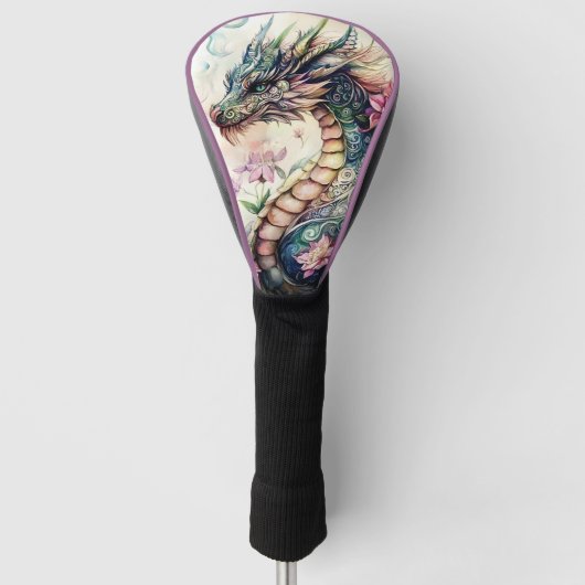 Fantasy-draak omringd door rozen golfheadcover (Voorkant)