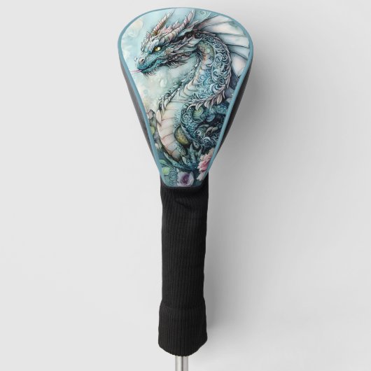 Fantasy-draak omringd door rozen golfheadcover (Voorkant)