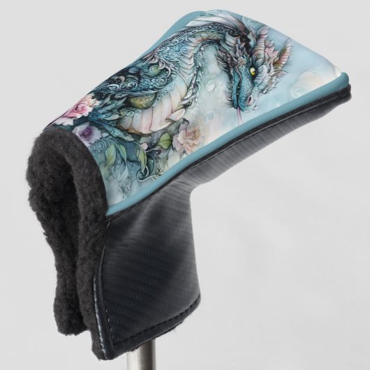 Fantasy-draak omringd door rozen golfheadcover (3/4 voorkant)