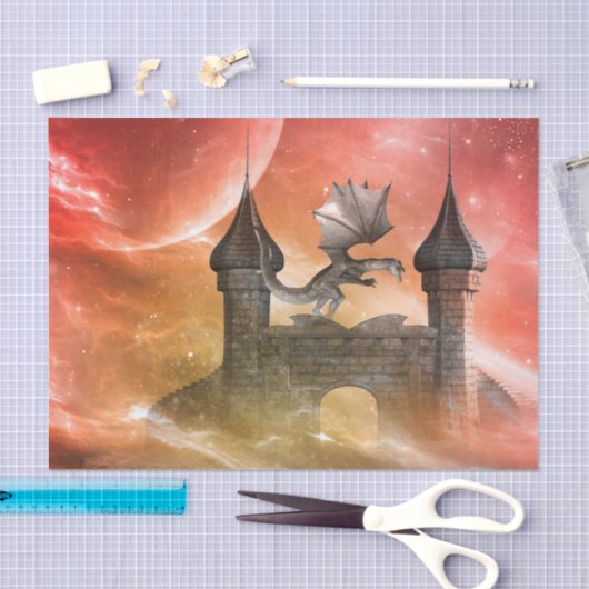 Fantasy, draak op het kasteel tissuepapier (Craft)