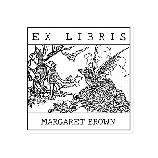 Fantasy Dragon,  aangepaste ex libris boek Rubberstempel (Afrduk)