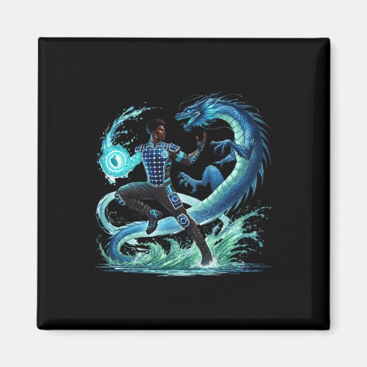 Fantasy Dragon Afro-Amerikaanse Black Man Superher Magneet (Voorkant)
