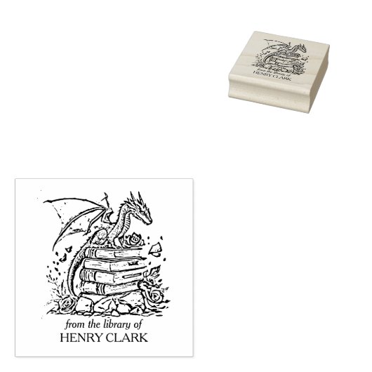  Fantasy Dragon Bookplate Rubberstempel (Gestempeld)