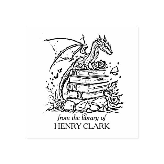 Fantasy Dragon Bookplate Rubberstempel (Afrduk)