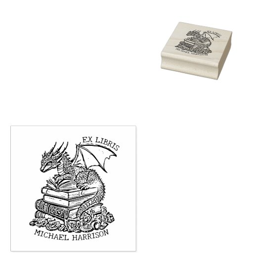  Fantasy Dragon Bookplate Rubberstempel (Gestempeld)