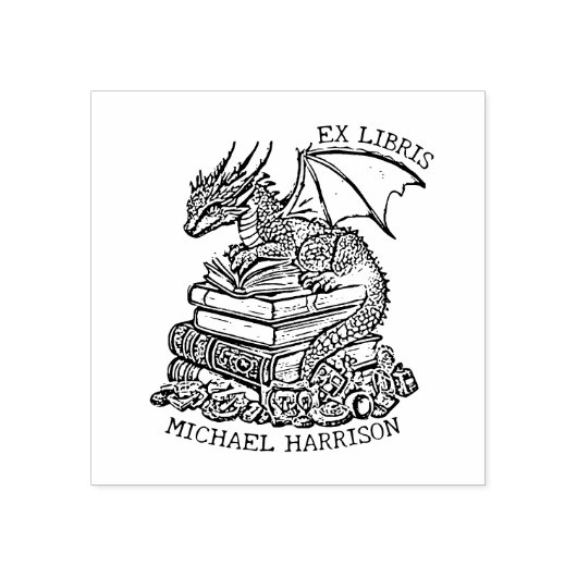  Fantasy Dragon Bookplate Rubberstempel (Afrduk)