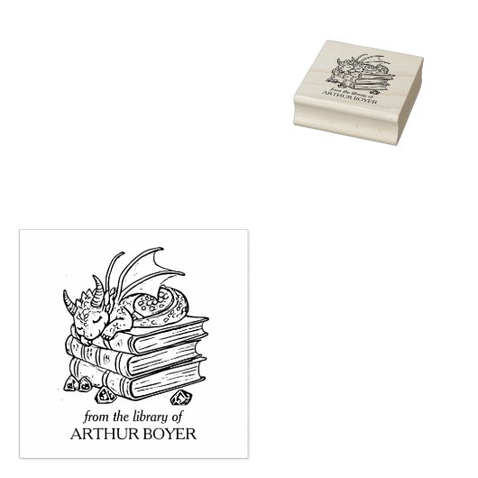  Fantasy Dragon Bookplate Rubberstempel (Gestempeld)