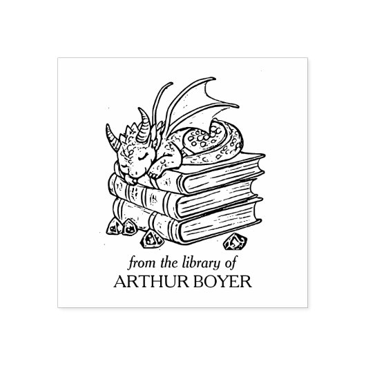 Fantasy Dragon Bookplate Rubberstempel (Afrduk)