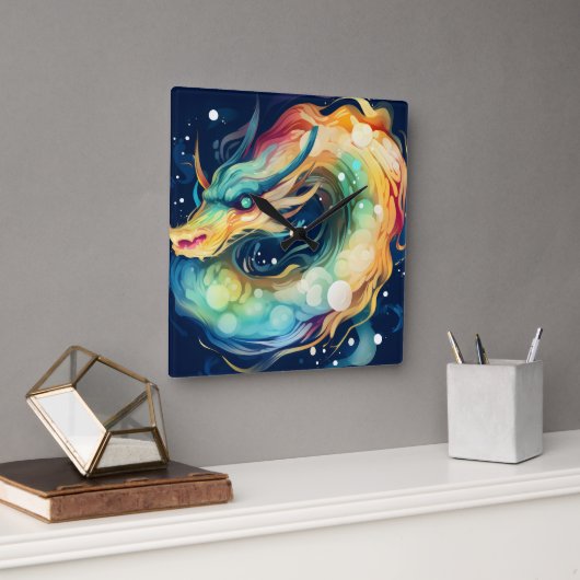 Fantasy Dragon Dream Dier 14 Vierkante Klok (Kantoor)