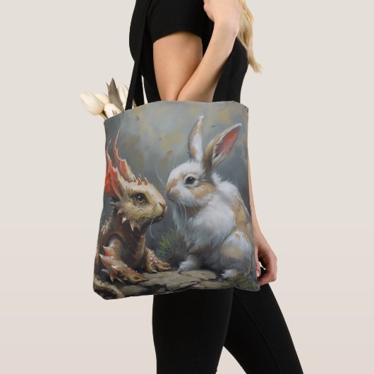 Fantasy Dragon en Konijn Tote Bag (Dichtbij)