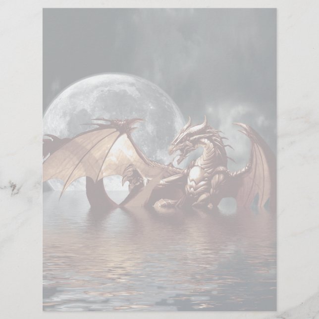Fantasy Dragon en Rising Moon over Oceaan (Voorkant)