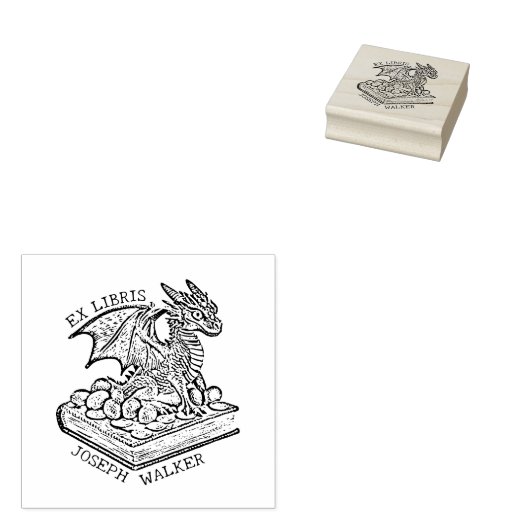  Fantasy Dragon Ex Libris Rubberstempel (Gestempeld)