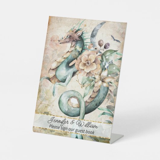Fantasy Dragon Fairytale Wedding Reclamebord Met Voetstuk (Voorkant)