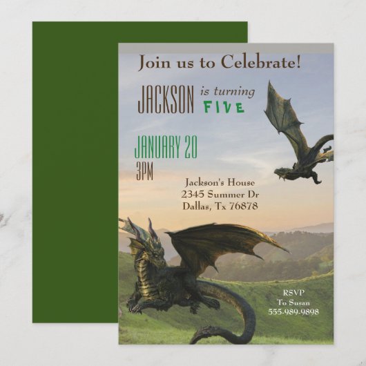 Fantasy Dragon Magic Serpent Birthday Party Kaart (Voorkant / Achterkant)