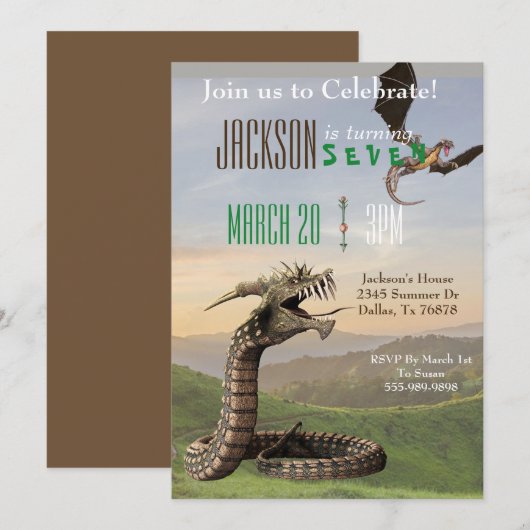 Fantasy Dragon Magic Snake Serpent Birthday Party Kaart (Voorkant / Achterkant)