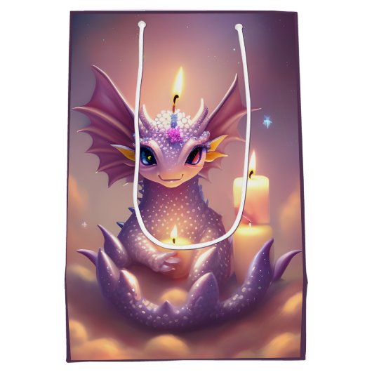 Fantasy Dragon met Verjaardagskaarsen Medium Cadeauzakje (Achterkant)
