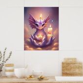 Fantasy Dragon met Verjaardagskaarsen Poster (Keuken)