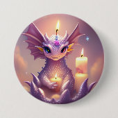 Fantasy Dragon met Verjaardagskaarsen Ronde Button 7,6 Cm (Voorkant)