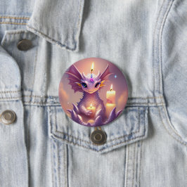 Fantasy Dragon met Verjaardagskaarsen Ronde Button 7,6 Cm
