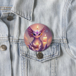 Fantasy Dragon met Verjaardagskaarsen Ronde Button 7,6 Cm