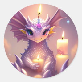 Fantasy Dragon met Verjaardagskaarsen Ronde Sticker