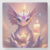 Fantasy Dragon met Verjaardagskaarsen Stenen Onderzetter (Voorkant)