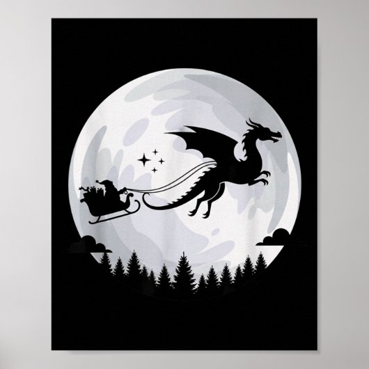 Fantasy Dragon Moon Sleigh, Santa Pulled By Dragon Poster (Voorkant)