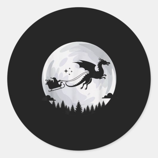 Fantasy Dragon Moon Sleigh, Santa Pulled By Dragon Ronde Sticker (Voorkant)