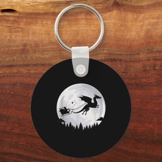 Fantasy Dragon Moon Sleigh, Santa Pulled By Dragon Sleutelhanger (Voorkant)