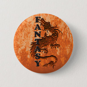 FANTASY dragon on on roest Ronde Button 5,7 Cm