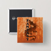 FANTASY dragon on on roest Vierkante Button 5,1 Cm (Voorkant /achterkant)