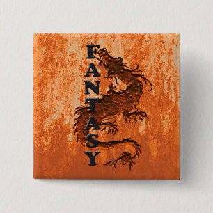 FANTASY dragon on on roest Vierkante Button 5,1 Cm