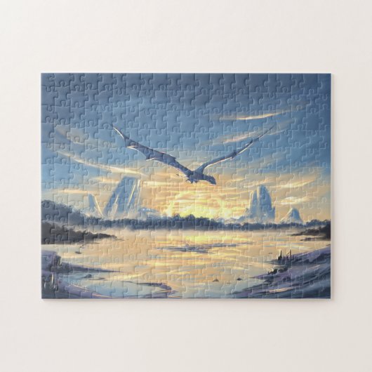 Fantasy dragon over het zee legpuzzel (Horizontaal)